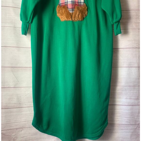 Vintage Beanzie Green Cat Nightgown Shirt Dress 1990s Fuzzy Cat Applique Bell - Picture 3 of 15